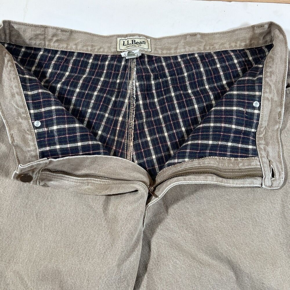 LL Bean Natural Fit Tan Canvas Flannel Lined 100% Cotton Pants Y2K Men's 40x29 - Picture 16 of 16